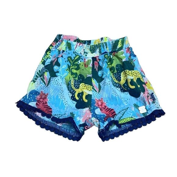 Deux par Deux Kids Psychedelic Forest Lace Trim Cotton Shorts Blue Size 3 - Picture 2 of 9